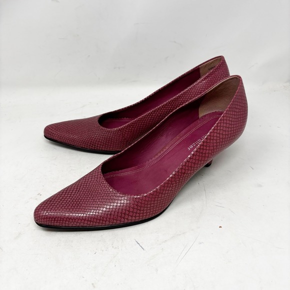 Naturalizer Rose Pink Snakeskin Embossed Pointed Toe Kitten Heel Pumps Size 10 - Picture 9 of 9